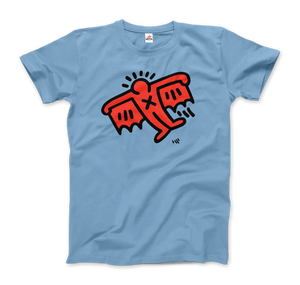 Keith Haring Flying Devil Icon, 1990 Street Art T-Shirt - Men / Light Blue / Small by Art-O-Rama