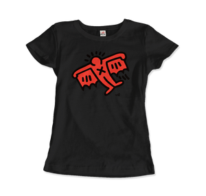 Keith Haring Flying Devil Icon, 1990 Street Art T-Shirt - Women / Black / Small by Art-O-Rama