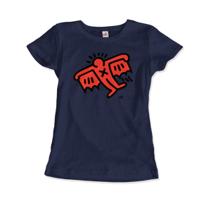 Keith Haring Flying Devil Icon, 1990 Street Art T-Shirt - Women / Navy / Small by Art-O-Rama