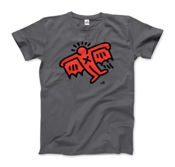 Keith Haring Flying Devil Icon, 1990 Street Art T-Shirt - Men / Charcoal / Small by Art-O-Rama