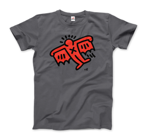 Keith Haring Flying Devil Icon, 1990 Street Art T-Shirt - Men / Charcoal / Small by Art-O-Rama