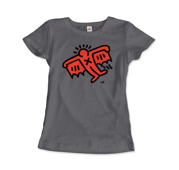 Keith Haring Flying Devil Icon, 1990 Street Art T-Shirt - Women / Charcoal / Small by Art-O-Rama