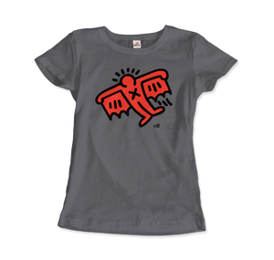 Keith Haring Flying Devil Icon, 1990 Street Art T-Shirt - Women / Charcoal / Small by Art-O-Rama