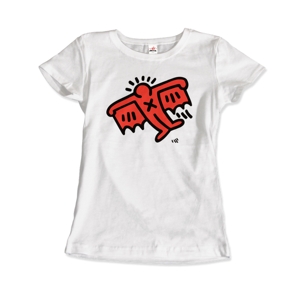 Keith Haring Flying Devil Icon, 1990 Street Art T-Shirt - Women / White / Small by Art-O-Rama