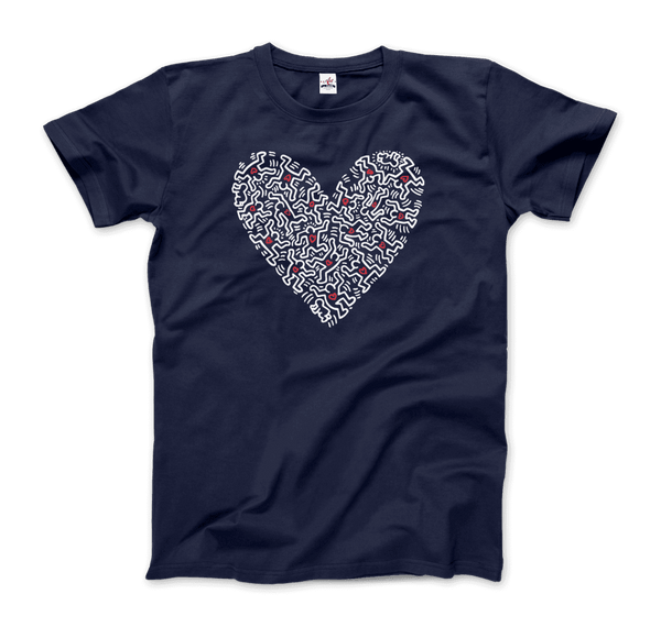 Keith Haring Heart Of Men - Icon Series Street Art T-Shirt - Men / Navy / Small - T-Shirt
