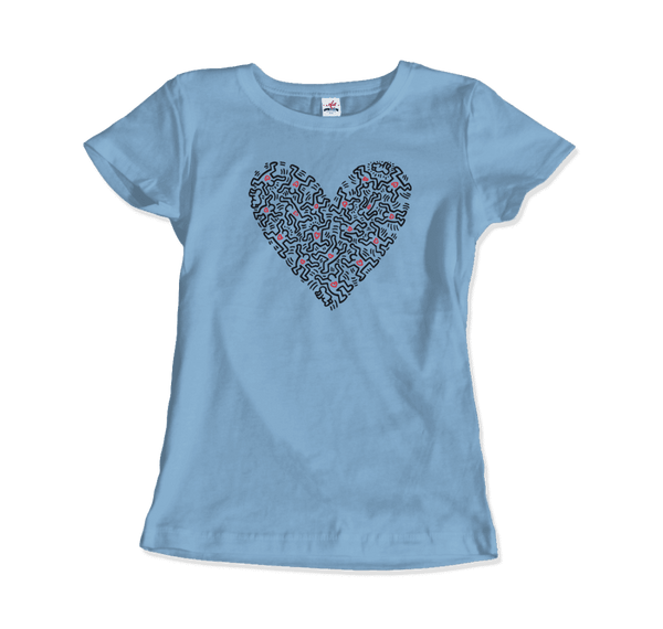 Keith Haring Heart Of Men - Icon Series Street Art T-Shirt - Women / Light Blue / Small - T-Shirt