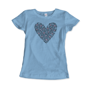 Keith Haring Heart Of Men - Icon Series Street Art T-Shirt - Women / Light Blue / Small - T-Shirt