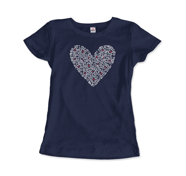 Keith Haring Heart Of Men - Icon Series Street Art T-Shirt - Women / Navy / Small - T-Shirt
