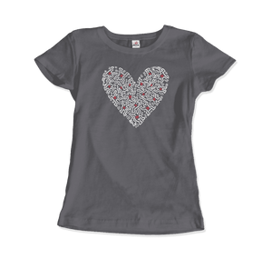 Keith Haring Heart Of Men - Icon Series Street Art T-Shirt - Women / Charcoal / Small - T-Shirt