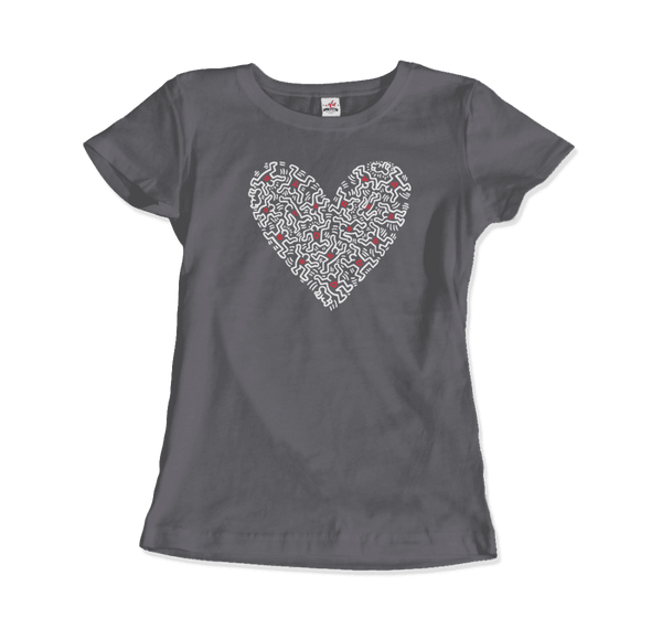 Keith Haring Heart Of Men - Icon Series Street Art T-Shirt - Women / Charcoal / Small - T-Shirt