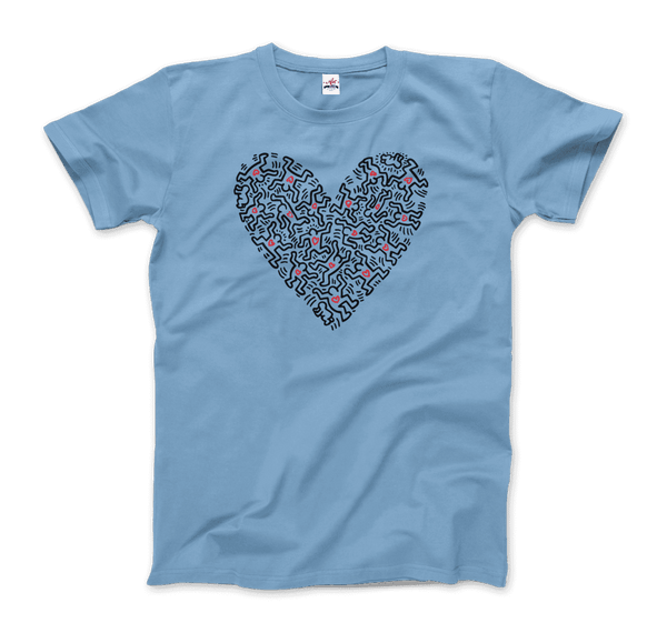 Keith Haring Heart Of Men - Icon Series Street Art T-Shirt - Men / Light Blue / Small - T-Shirt