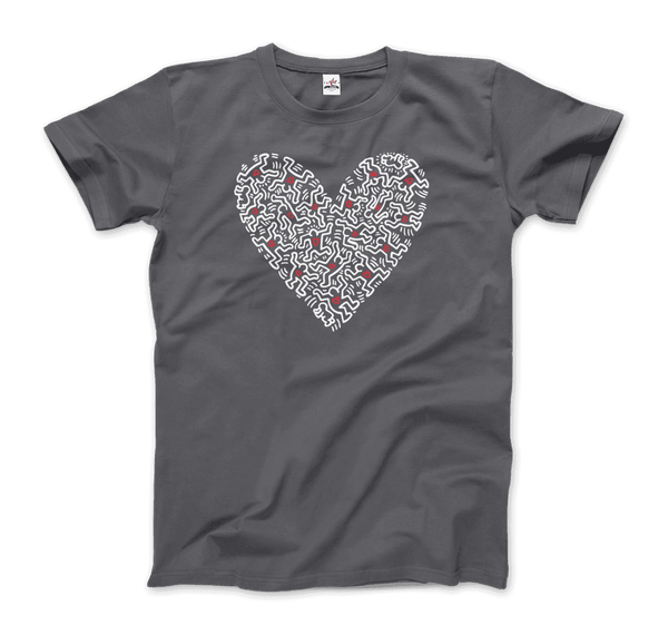 Keith Haring Heart Of Men - Icon Series Street Art T-Shirt - Men / Charcoal / Small - T-Shirt