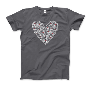 Keith Haring Heart Of Men - Icon Series Street Art T-Shirt - Men / Charcoal / Small - T-Shirt