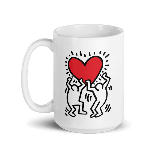 Keith Haring Men Holding Heart Icon Street Art Mug - 15oz (444mL) - Mug