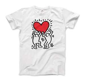 Keith Haring Men Holding Heart Icon, Street Art T-Shirt - Men / White / Small by Art-O-Rama