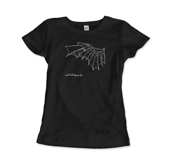 Leonardo Da Vinci Glider Sketch Artwork T-Shirt - Women / Black / Small - T-Shirt