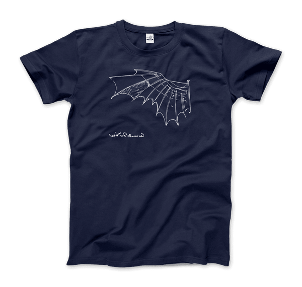 Leonardo Da Vinci Glider Sketch Artwork T-Shirt - Men / Navy / Small - T-Shirt