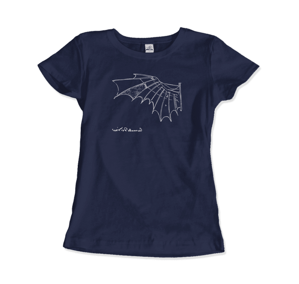 Leonardo Da Vinci Glider Sketch Artwork T-Shirt - Women / Navy / Small - T-Shirt