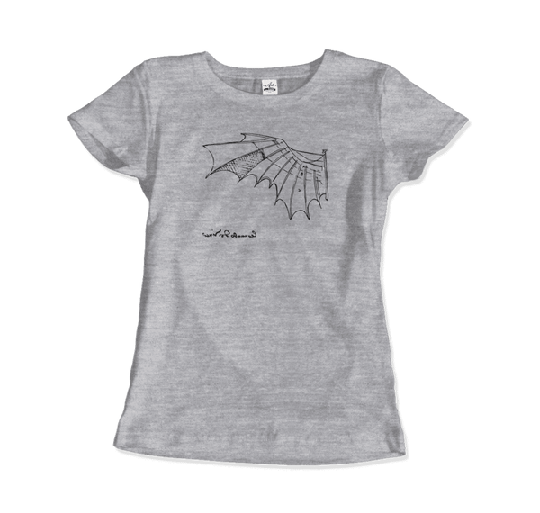 Leonardo Da Vinci Glider Sketch Artwork T-Shirt - Women / Heather Grey / Small - T-Shirt