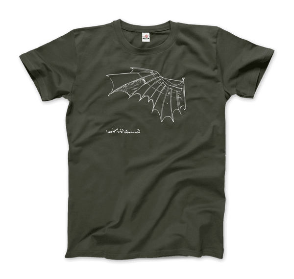 Leonardo Da Vinci Glider Sketch Artwork T-Shirt - Men / City Green / Small - T-Shirt