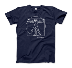 Leonardo Da Vinci Vitruvian Man Sketch T-Shirt - Men / Navy / Small - T-Shirt