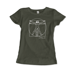 Leonardo Da Vinci Vitruvian Man Sketch T-Shirt - Women / City Green / Small - T-Shirt