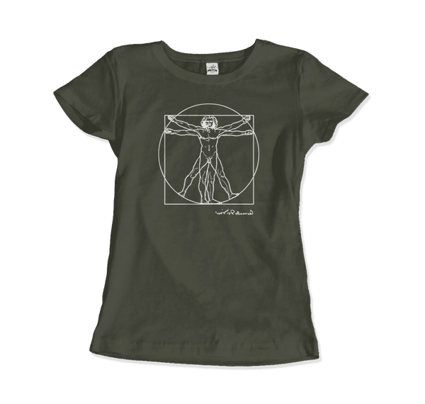 Leonardo Da Vinci Vitruvian Man Sketch T-Shirt - Women / City Green / Small - T-Shirt