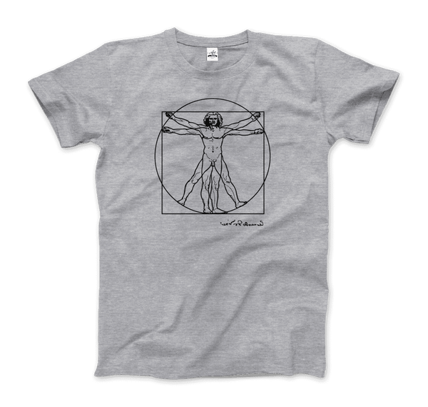 Leonardo Da Vinci Vitruvian Man Sketch T-Shirt - Men / Heather Grey / Small - T-Shirt