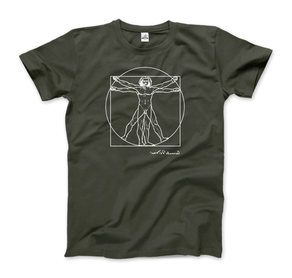 Leonardo Da Vinci Vitruvian Man Sketch T-Shirt - Men / City Green / Small - T-Shirt