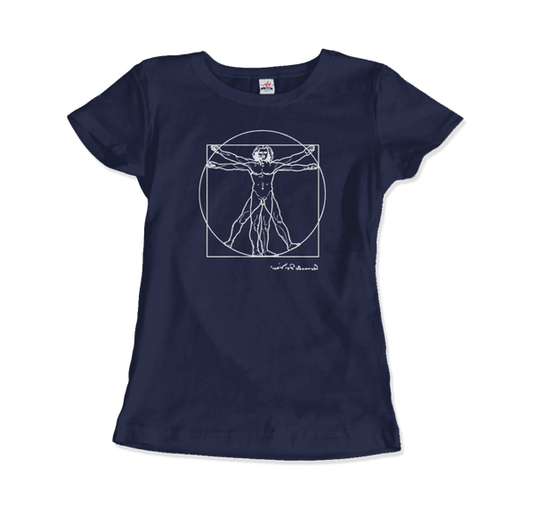 Leonardo Da Vinci Vitruvian Man Sketch T-Shirt - Women / Navy / Small - T-Shirt