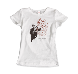 Louis Armstrong (Satchmo) Playing Trumpet T-Shirt - Women / White / Small by Art-O-Rama