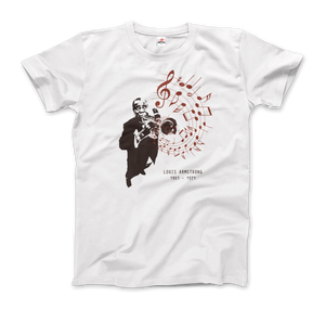 Louis Armstrong (Satchmo) Playing Trumpet T-Shirt - Men / White / Small by Art-O-Rama