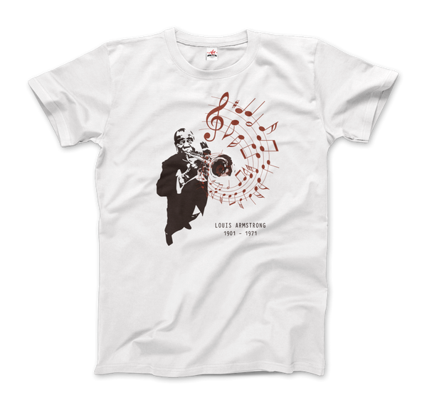 Louis Armstrong (Satchmo) Playing Trumpet T-Shirt - Men / White / Small by Art-O-Rama