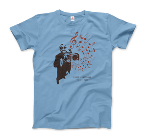 Louis Armstrong (Satchmo) Playing Trumpet T-Shirt - Men / Light Blue / Small by Art-O-Rama
