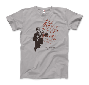 Louis Armstrong (Satchmo) Playing Trumpet T-Shirt - Men / Silver / Small by Art-O-Rama