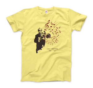 Louis Armstrong (Satchmo) Playing Trumpet T-Shirt - Men / Spring Yellow / Small by Art-O-Rama
