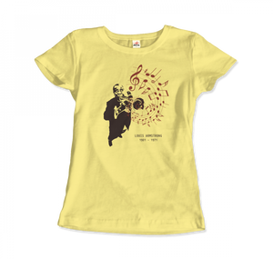 Louis Armstrong (Satchmo) Playing Trumpet T-Shirt - Women / Spring Yellow / Small by Art-O-Rama