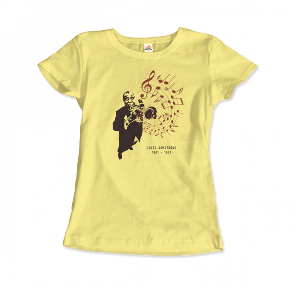 Louis Armstrong (Satchmo) Playing Trumpet T-Shirt - Women / Spring Yellow / Small by Art-O-Rama