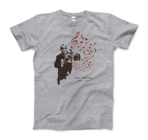 Louis Armstrong (Satchmo) Playing Trumpet T-Shirt - Men / Heather Grey / Small by Art-O-Rama