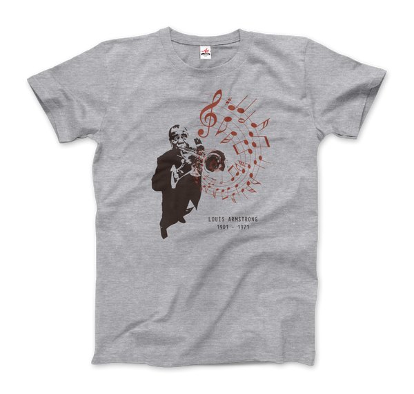 Louis Armstrong (Satchmo) Playing Trumpet T-Shirt - Men / Heather Grey / Small by Art-O-Rama