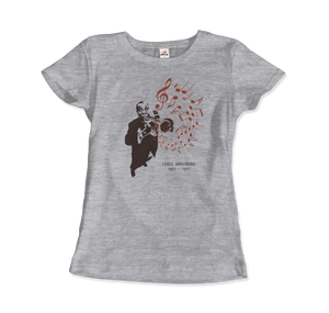 Louis Armstrong (Satchmo) Playing Trumpet T-Shirt - Women / Heather Grey / Small by Art-O-Rama