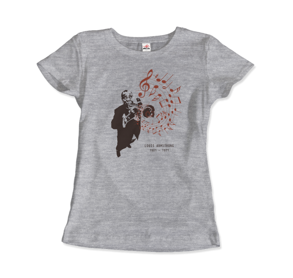 Louis Armstrong (Satchmo) Playing Trumpet T-Shirt - Women / Heather Grey / Small by Art-O-Rama