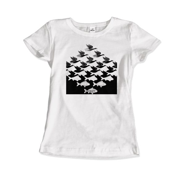 MC Escher Sky and Water I Art T-Shirt - Women / White / Small - T-Shirt