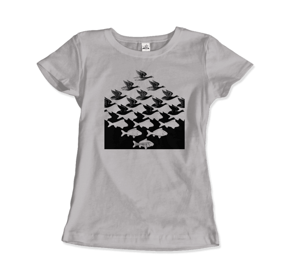 MC Escher Sky and Water I Art T-Shirt - Women / Silver / Small - T-Shirt