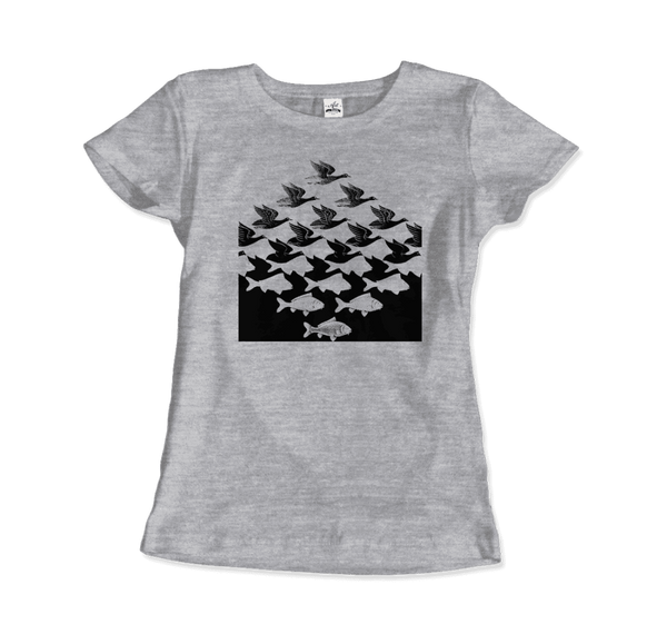 MC Escher Sky and Water I Art T-Shirt - Women / Heather Grey / Small - T-Shirt