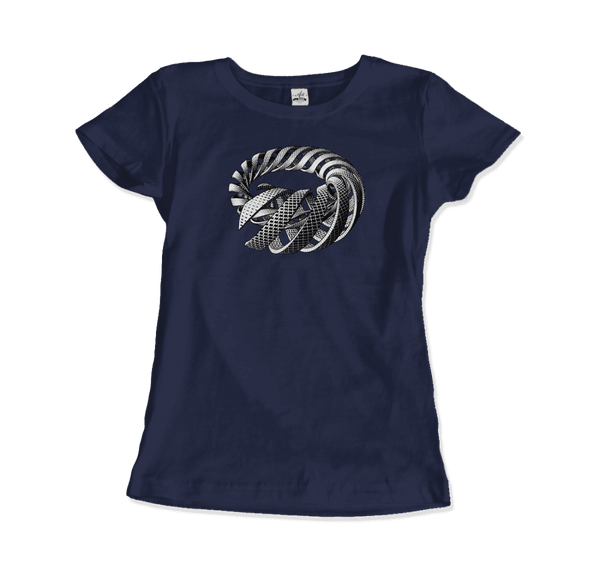 MC Escher Spirals Art T-Shirt - Women / Navy / Small - T-Shirt