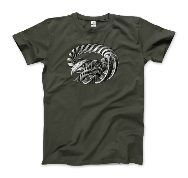 MC Escher Spirals Art T-Shirt - Men / City Green / Small - T-Shirt