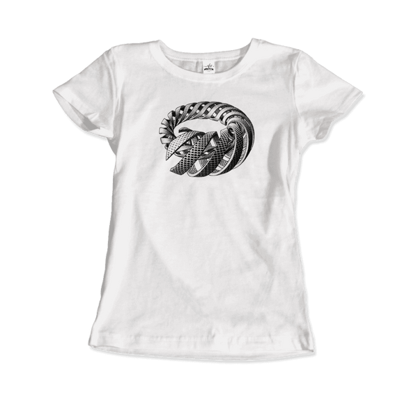 MC Escher Spirals Art T-Shirt - Women / White / Small - T-Shirt
