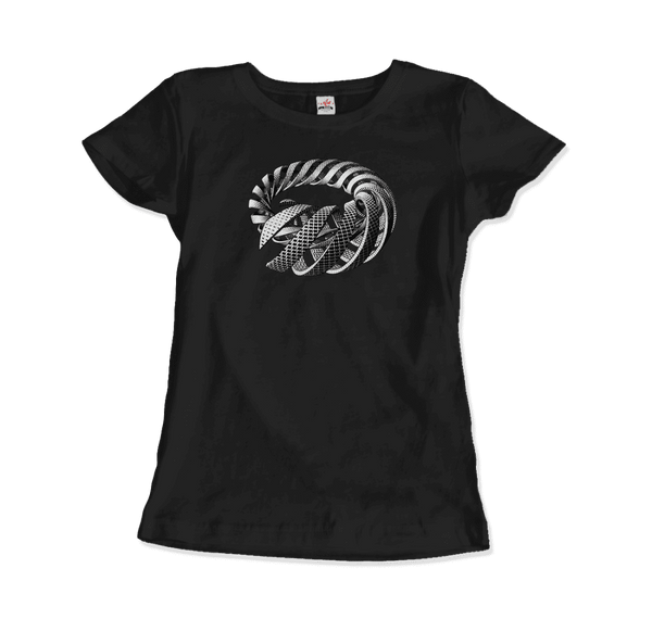 MC Escher Spirals Art T-Shirt - Women / Black / Small - T-Shirt