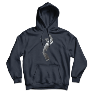 Miles Davis Playing his Trumpet Artwork Unisex Hoodie - Navy / S by Art-O-Rama